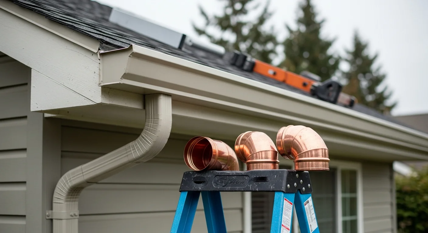 New gutters installed along roofline of residential home