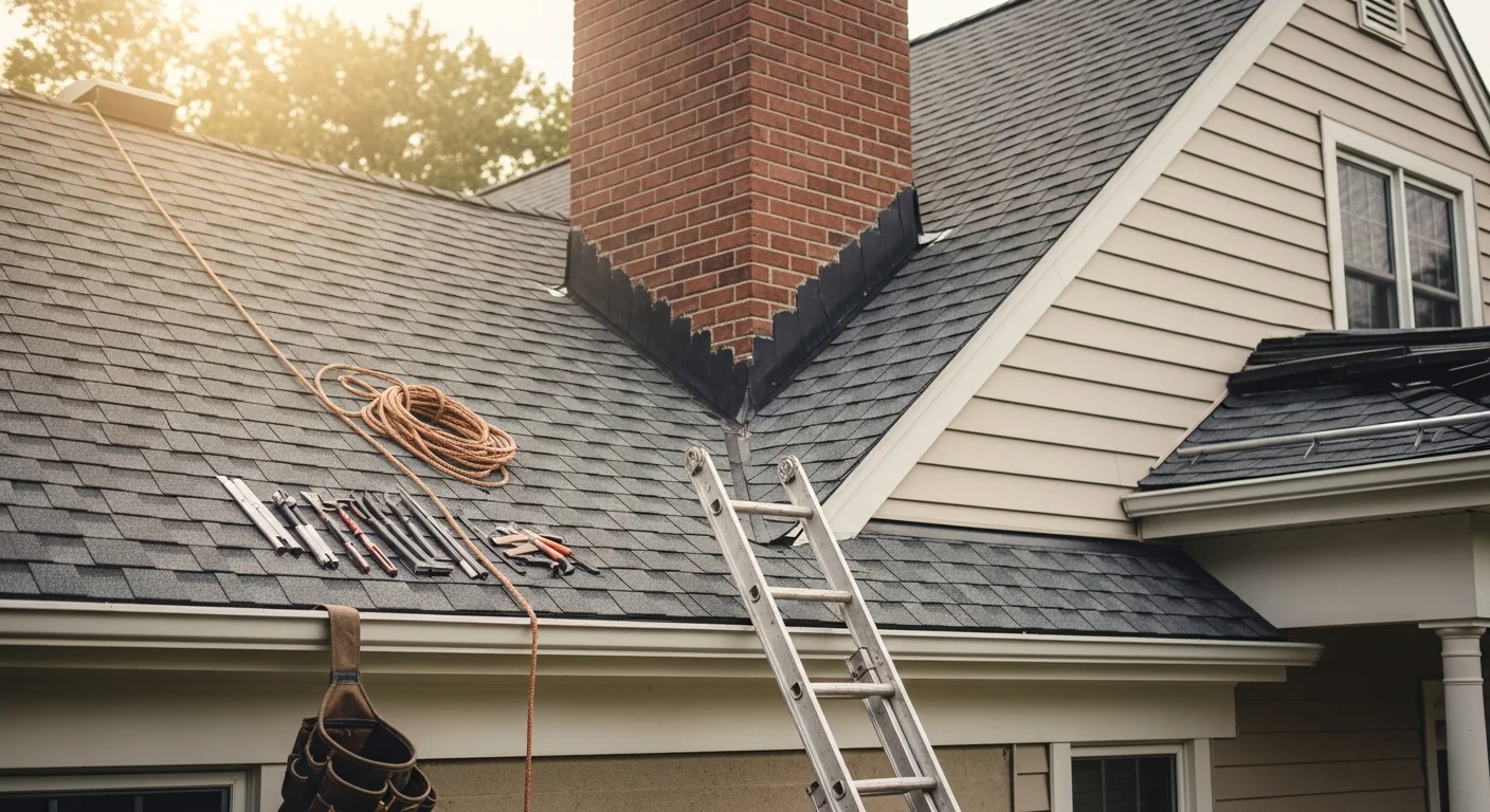 Professional roofer installing new shingles on residential home