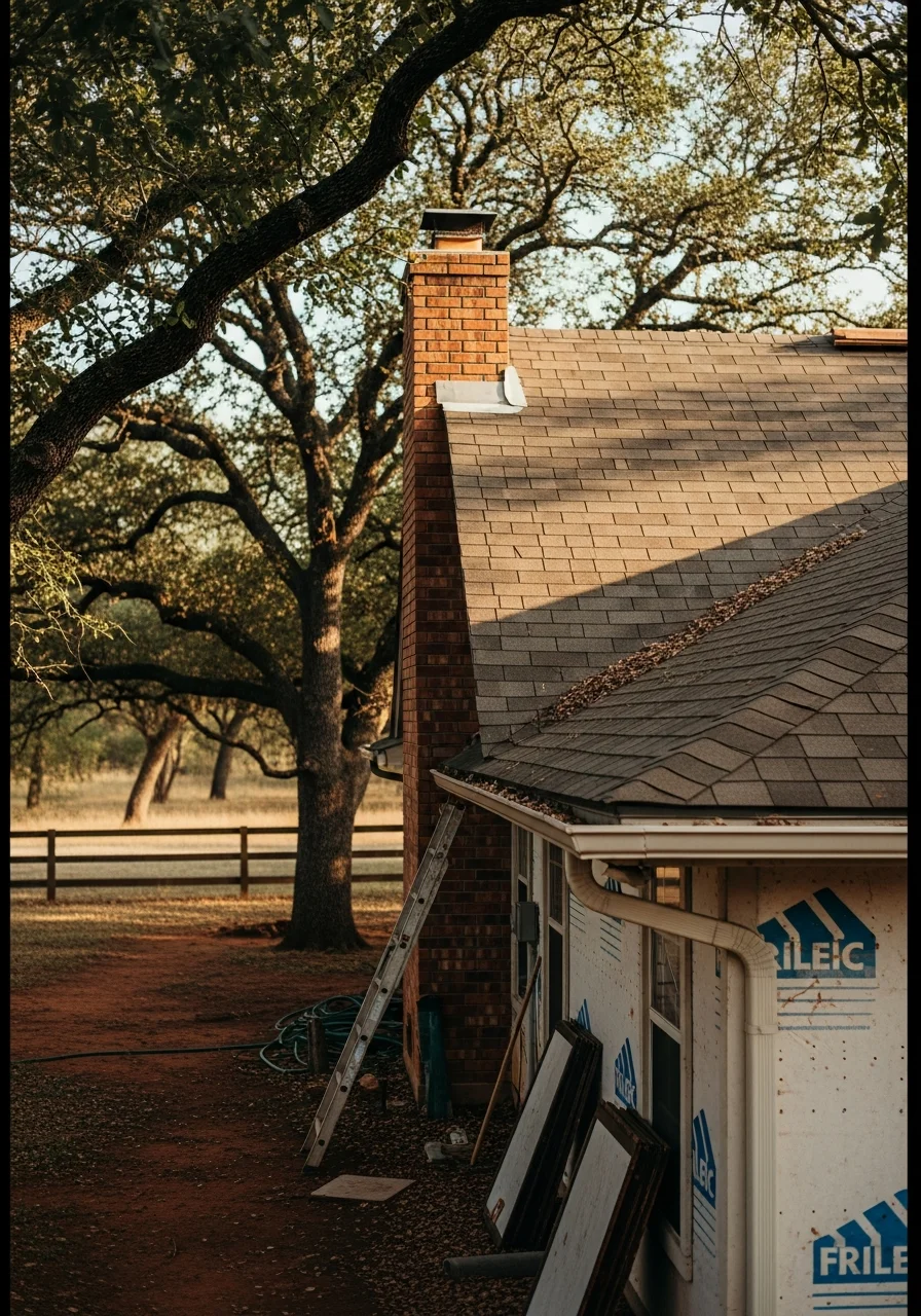 Small-town Texas home with traditional architecture and rural setting.